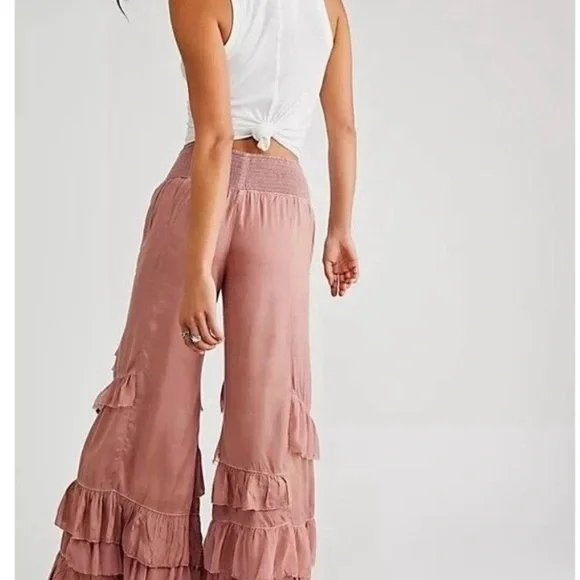 Free People Ruffled Mauve Wide Leg Pants - Picture 3 of 11
